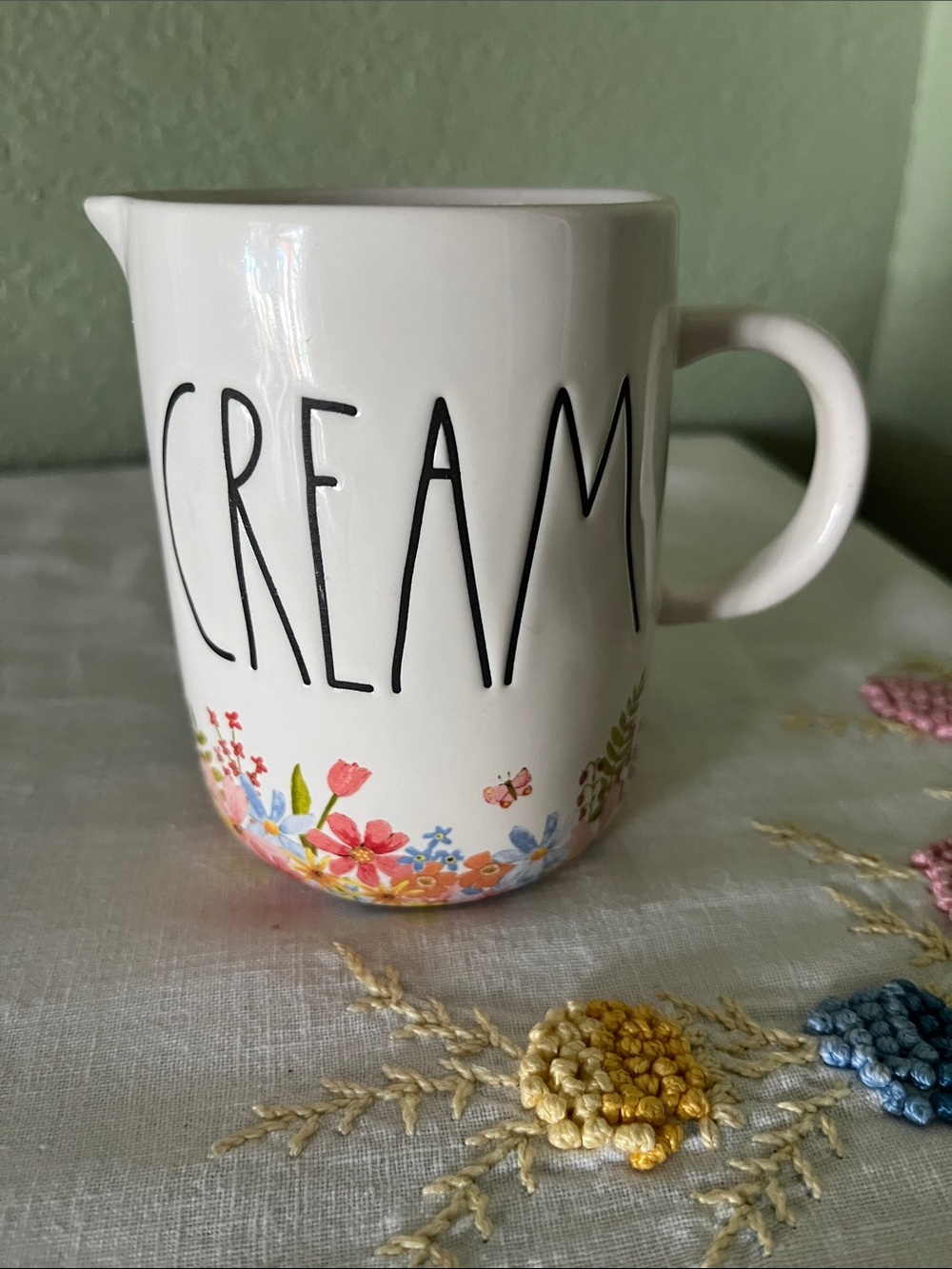 Rae Dunn CREAM Ceramic Pitcher State Floral Wildflower Butterfly Design